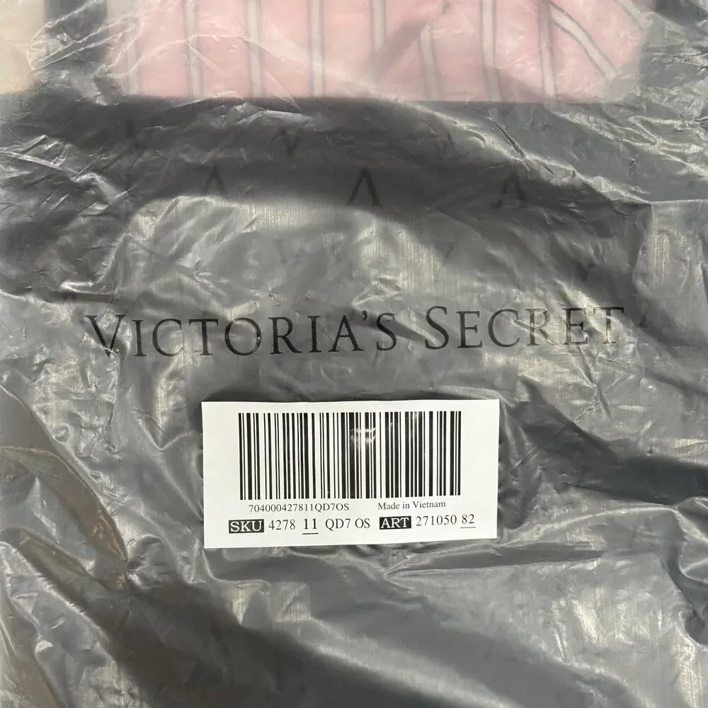 Victoria’s Secret Tote & Scarf Set Black V Logo Pink Accent Bag NWT